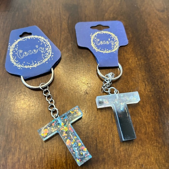 Colorful Glitter 'T' Keychain Duo - Picture 4 of 5